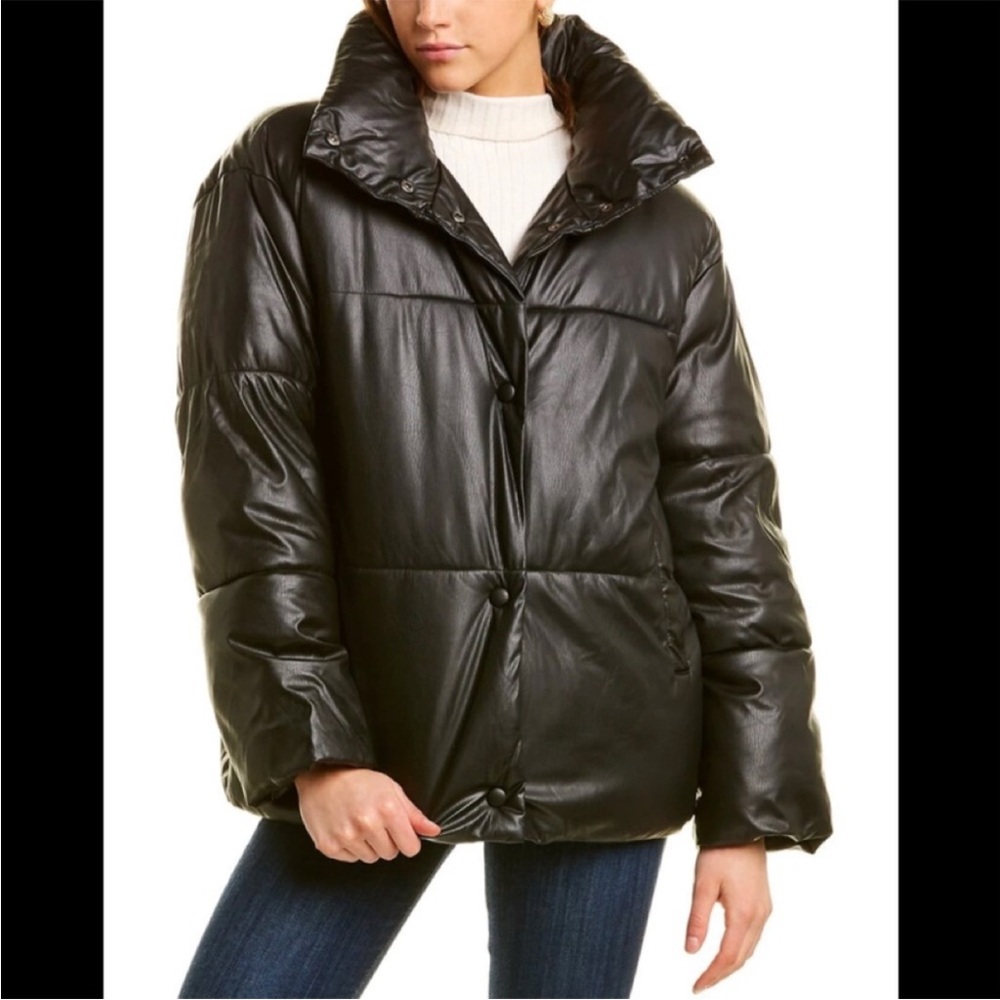 NVLT Anthro Black Faux Leather Down Alternative Vegan Jacket Coat Streetwear